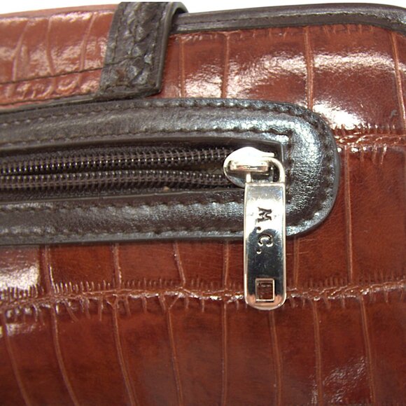 MC Western Faux Croc Shoulder Bag Brown Tooled Heart Clasp & Keychain - Picture 6 of 8